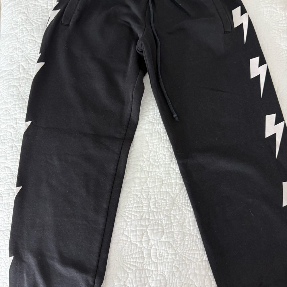 Women's Black Joggers with White Lightning Design